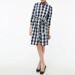 J. Crew Checkered Long Sleeve Dress - Navy and White
